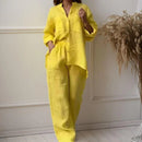 Conjunto Chinaglia™ de Camisa + Calça em Linho de Algodão / Conforto e Liberdade para Todos os Momentos