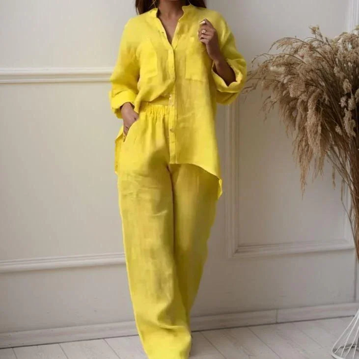 Conjunto Chinaglia™ de Camisa + Calça em Linho de Algodão / Conforto e Liberdade para Todos os Momentos