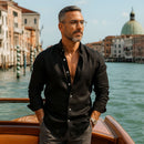 [BLACK FRIDAY COMPRE 1, LEVE 3] Camisa Veneza™ em Linho de Algodāo e Gola Italiana / Estilo Europeu e Presença para o Verão 2025/2026!