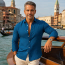 [BLACK FRIDAY COMPRE 1, LEVE 3] Camisa Veneza™ em Linho de Algodāo e Gola Italiana / Estilo Europeu e Presença para o Verão 2025/2026!