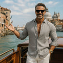 [BLACK FRIDAY COMPRE 1, LEVE 3] Camisa Veneza™ em Linho de Algodāo e Gola Italiana / Estilo Europeu e Presença para o Verão 2025/2026!